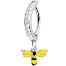 Load image into Gallery viewer, 14G 3/8 Clear Gem Grade 23 Titanium Bee Dangle Hinged Hoop Belly Ring
