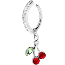 Load image into Gallery viewer, 14G 3/8 Red Gem Grade 23 Titanium Cherry Dangle Hinged Hoop Belly Ring
