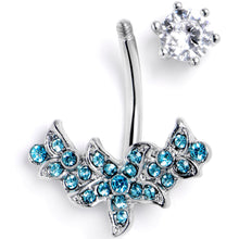 Load image into Gallery viewer, Clear Blue Gem Flower Garland Double Mount Belly Ring
