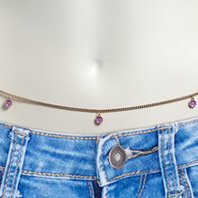 Load image into Gallery viewer, Purple Gem Rose Gold Tone Rounded Dangles Belly Chain
