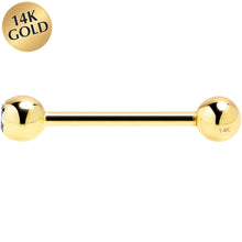 Load image into Gallery viewer, 14G 5/8 Cubic Zirconia Solid 14k Yellow Gold Straight Barbell
