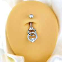 Load image into Gallery viewer, Clear CZ Gem Linked Loops Dangle Belly Ring
