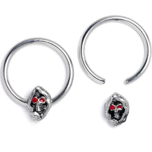 Load image into Gallery viewer, 16G 3/8 Skull Red Eyes BCR Captive Bead Ring Set of 4
