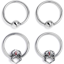 Load image into Gallery viewer, 16G 3/8 Spiders Red BCR Captive Bead Ring Set of 4
