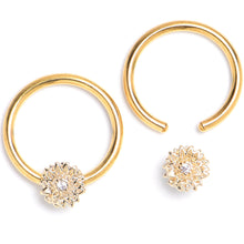 Load image into Gallery viewer, 16G 3/8 Clear Gem Gold Tone Tiny Flower BCR Captive Ring Set of 4
