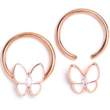 将图片加载到图库查看器，16G 3/8 Clear Gem Rose Gold Tone Butterfly BCR Captive Ring Set of 4
