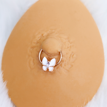 将图片加载到图库查看器，16G 3/8 Clear Gem Rose Gold Tone Butterfly BCR Captive Ring Set of 4

