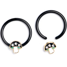 Load image into Gallery viewer, 16G 3/8 Clear Gem Black Mushroom BCR Captive Ring Set of 4
