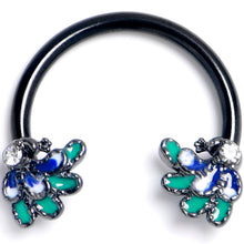 Load image into Gallery viewer, 16G 3/8 Clear Gem Black Peacock Green Horseshoe Circular Barbell

