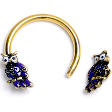 Load image into Gallery viewer, 16G 3/8 Gold Tone Regal Owl Horseshoe Circular Barbell
