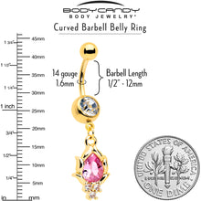 Load image into Gallery viewer, Pink CZ Gem Gold Tone Style Fire Dangle Belly Ring
