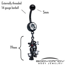 将图片加载到图库查看器，Clear CZ Gem Black Raven Witch Dangle Belly Ring
