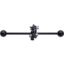 Load image into Gallery viewer, 14G Clear CZ Gem Black Raven Witch Industrial Barbell 38mm
