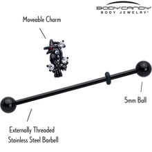 Load image into Gallery viewer, 14G Clear CZ Gem Black Raven Witch Industrial Barbell 38mm

