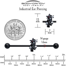 Load image into Gallery viewer, 14G Clear CZ Gem Black Raven Witch Industrial Barbell 38mm
