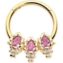 Load image into Gallery viewer, 16G 3/8 Pink CZ Gem Gold Tone Style Fire Hinged Segment Ring
