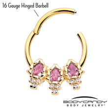 Load image into Gallery viewer, 16G 3/8 Pink CZ Gem Gold Tone Style Fire Hinged Segment Ring
