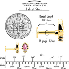 Load image into Gallery viewer, 16G 1/4 Pink CZ Gem Gold Tone Style Fire Labret Monroe Tragus
