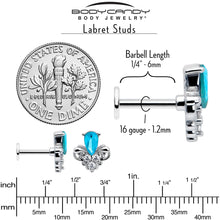 Load image into Gallery viewer, 16G 1/4 Blue Gem Style Simplicity Labret Monroe Tragus
