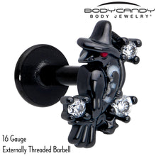 Load image into Gallery viewer, 16G 1/4 Clear CZ Gem Black Raven Witch Labret Monroe Tragus
