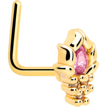 Load image into Gallery viewer, 20G 7mm Pink CZ Gem Gold Tone Style Fire L Shape Nose Ring
