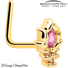 Load image into Gallery viewer, 20G 7mm Pink CZ Gem Gold Tone Style Fire L Shape Nose Ring
