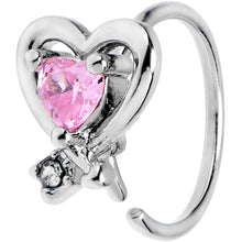 Load image into Gallery viewer, 20G 5/16 Pink CZ Gem Wrapped In Heart Nose Hoop
