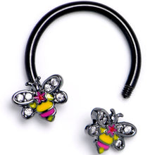 Load image into Gallery viewer, 16G 3/8 Clear CZ Gem Black Bright Bee Beauty Horseshoe

