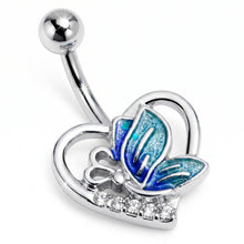 Load image into Gallery viewer, Clear Gem Butterfly Love Heart Blue Belly Ring
