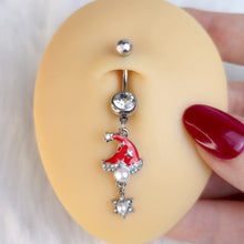 Load image into Gallery viewer, Clear Gem Santa Hat Stars Red Dangle Belly Ring
