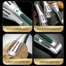 Load image into Gallery viewer, 7/9/12inch 304 Stainless Steel Food Clip BBQ Grill Steak Food Clip Silicone Non-slip Handle BBQ Tong Party BBQ Accessories Stainless Steel Metal Food Tongs Multi-functional Cooking Tongs for Food Grill BBQ
