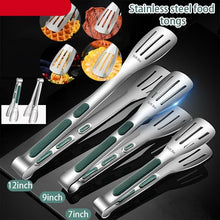 将图片加载到图库查看器，7/9/12inch 304 Stainless Steel Kitchen Tongs BBQ Clamp Grill Cooking Clamp Silicone Food Tong Kitchen Accessories Food Tong BBQ Grill Steak BBQ Clip Cooking Tools Stainless Steel Convenient Non-Stick Barbecue Tong
