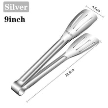 将图片加载到图库查看器，7/9/12inch 304 Stainless Steel Kitchen Tongs BBQ Clamp Grill Cooking Clamp Silicone Food Tong Kitchen Accessories Food Tong BBQ Grill Steak BBQ Clip Cooking Tools Stainless Steel Convenient Non-Stick Barbecue Tong
