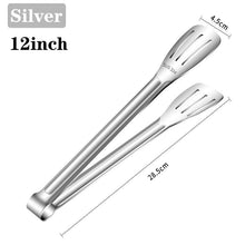 将图片加载到图库查看器，7/9/12inch 304 Stainless Steel Kitchen Tongs BBQ Clamp Grill Cooking Clamp Silicone Food Tong Kitchen Accessories Food Tong BBQ Grill Steak BBQ Clip Cooking Tools Stainless Steel Convenient Non-Stick Barbecue Tong
