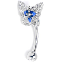 Load image into Gallery viewer, 16G 5/16 Clear Gem Fabulous Butterfly Blue Curved Eyebrow Ring
