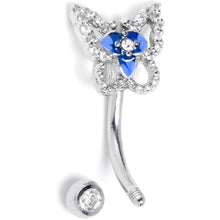 Load image into Gallery viewer, 16G 5/16 Clear Gem Fabulous Butterfly Blue Curved Eyebrow Ring
