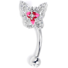 Load image into Gallery viewer, 16G 5/16 Clear Gem Fabulous Butterfly Pink Curved Eyebrow Ring
