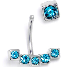将图片加载到图库查看器，Blue CZ Gem Blocky Arch Double Mount Belly Ring
