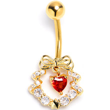 Load image into Gallery viewer, Clear Red CZ Gem Gold Tone Heart Wreath of Love Belly Ring
