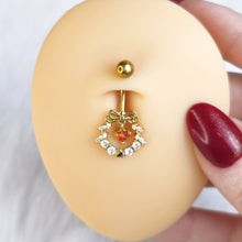 Load image into Gallery viewer, Clear Red CZ Gem Gold Tone Heart Wreath of Love Belly Ring
