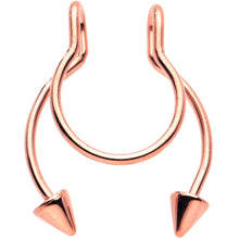 Load image into Gallery viewer, Rose Gold Tone Horseshoe Cone Barbell Fake Nose Ring Nipple and Clip on Earring
