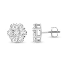 Load image into Gallery viewer, 14K White Gold 3 cttw Prong Set Round-Cut Diamond Floral Cluster Stud Earring (I-J Color, SI1-SI2 Clarity)

