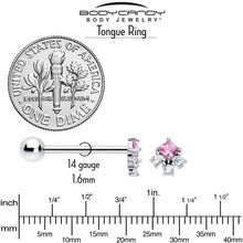 Load image into Gallery viewer, Pink Clear CZ Gem Rhombus Riot Barbell Tongue Ring
