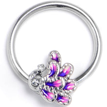 Load image into Gallery viewer, 16G 3/8 Clear Gem Peacock Purple BCR Captive Ring
