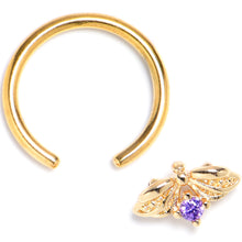 Load image into Gallery viewer, 16G 3/8 Purple Gem Gold Tone Beauty Bug Insect BCR Captive Ring

