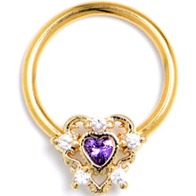 Load image into Gallery viewer, 16G Purple CZ Gem Gold Tone Heart of Love BCR Captive Ring
