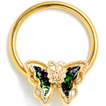 Load image into Gallery viewer, 16G 3/8 Vitrail Gem Gold Tone Classic Butterfly BCR Captive Ring
