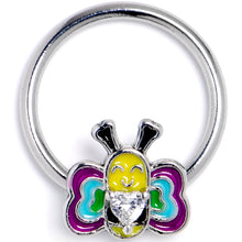 Load image into Gallery viewer, 16G 3/8 Clear CZ Gem Butterfly Love Bug Heart BCR Captive Ring
