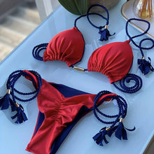 将图片加载到图库查看器，New Festival Flame Halter Bikini Set for Women – Triangle V-Neck Backless Two-Piece Swimsuit with Tie Side Bottoms &amp; Adjustable Lace-Up Fit – Sleek Polyamide Swimwear for Koningsdag/King’s Day &amp; Summer Beach Celebrations
