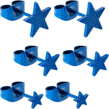 Load image into Gallery viewer, 4mm-8mm Stars Stud Blue 316L Stainless Steel Earrings 6 Pack
